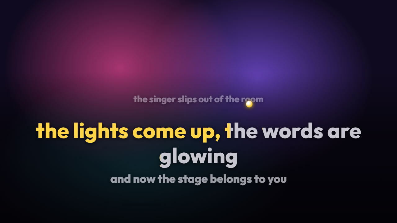 Fullscreen lyrics with the current line lighting up in gold